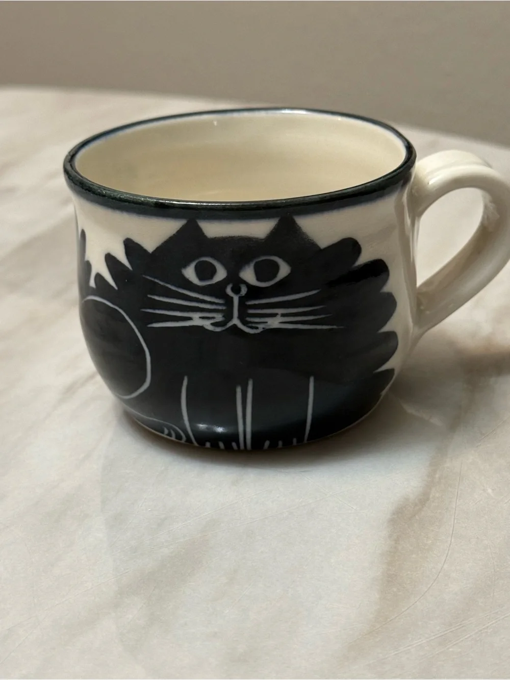 Hand painted ceramic black cat mug Karen Donleavy San Francisco signed